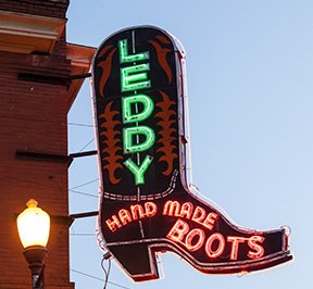 Leddy hand made boot sign in Ft. Worth, Texas.