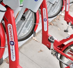 red bicycles for rent.
