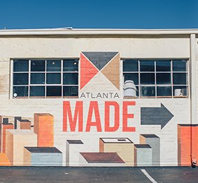 Warehouse exterior with hand painted sign "Atlanta Made".