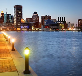 Baltimore Harbor at night
