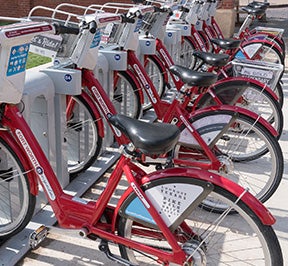 Red rent-a-bike station in Ft. Worth, Texas.