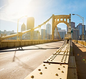 Golden bridge heading into Pittsburg.