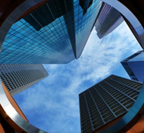 A view of the sky in downtown Houston, Texas.
